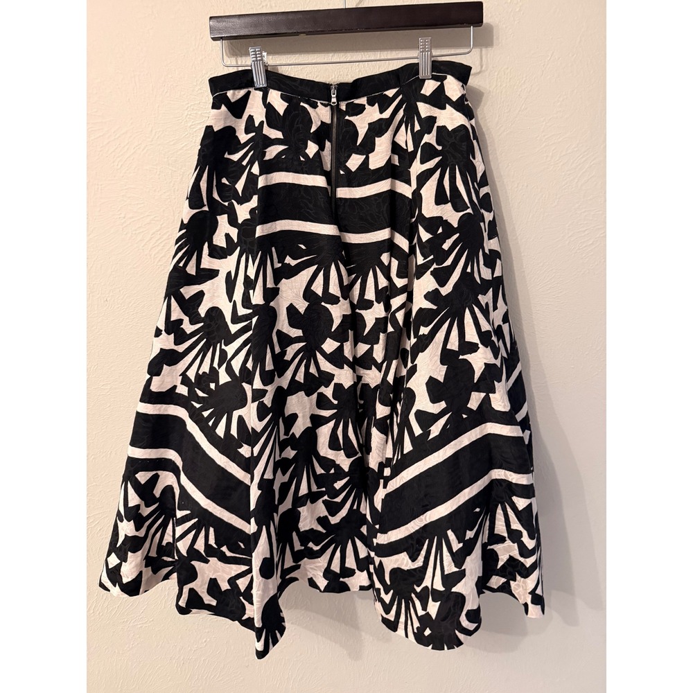 Tracy Reese Black Cream Floral Jacquard A-Line Midi Skirt with Tulle Lining 8 - Picture 3 of 11